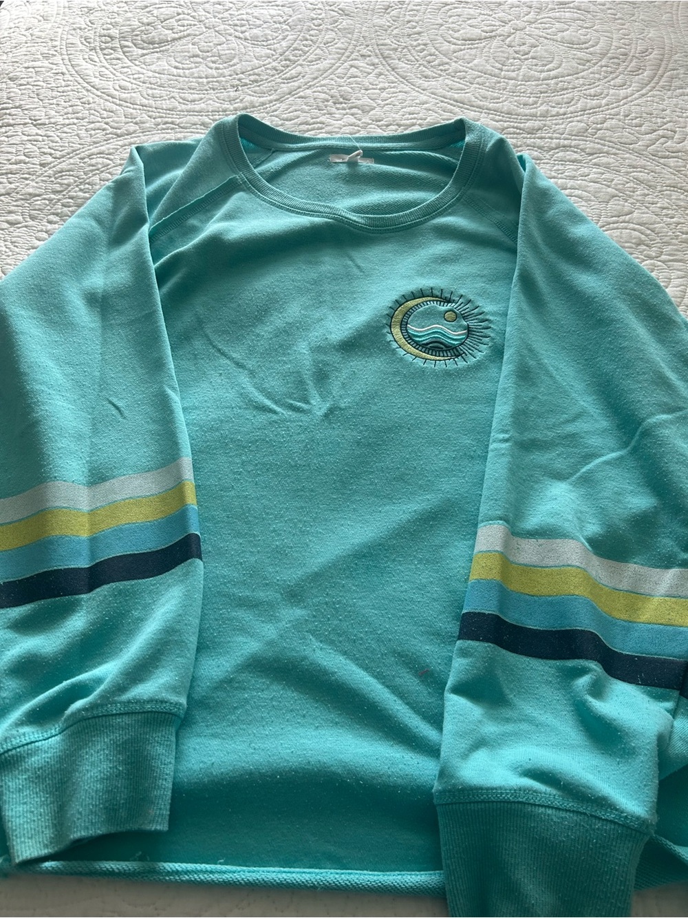 Maurice’s Women's Aqua Stripe Sleeve Crewneck Sweater